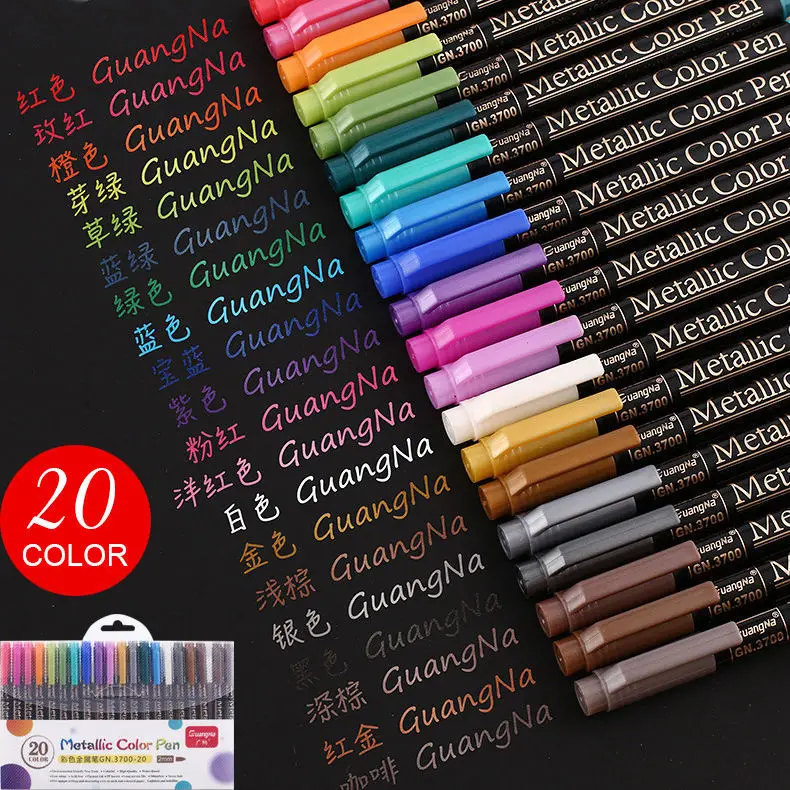 

20 Colors Metalli Color Pen Art Marker Brush Pen Mark Write Stationery Student Office School Supplies Calligraphy Pen
