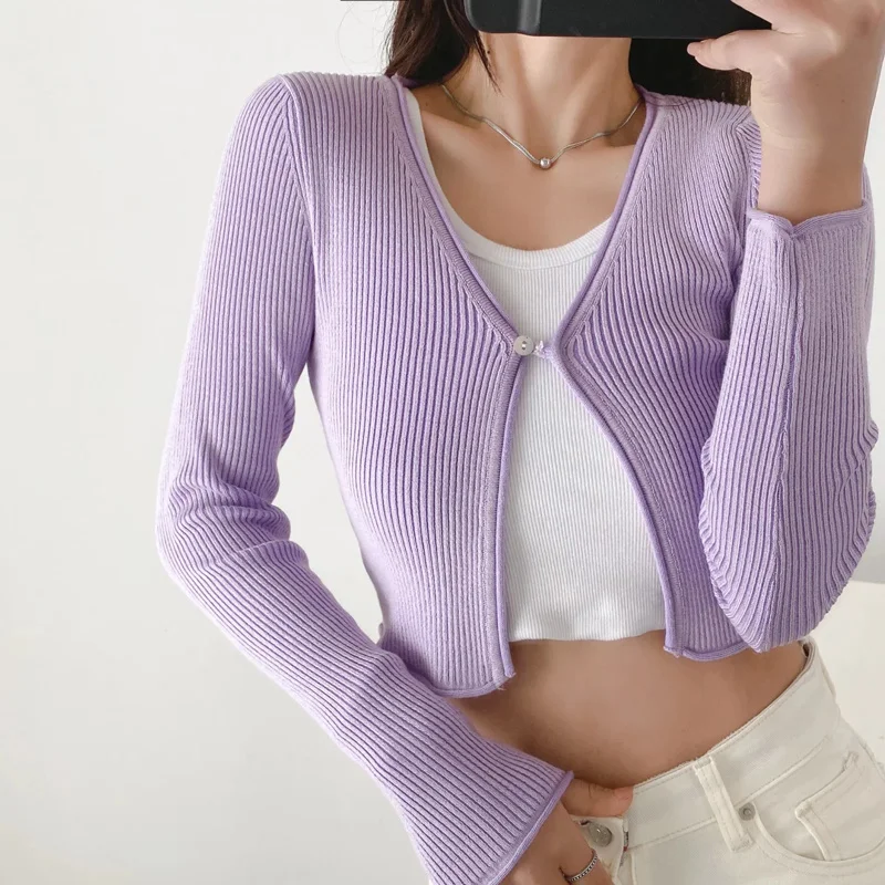 

Fashion Hot Girl Sweet Women Single Button Fastening Crop Cardigan QB39
