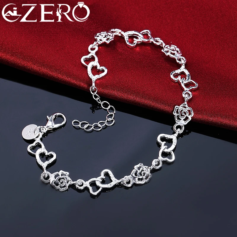 

New Street wild Beautiful romantic heart flowers 925 sterling silver Bracelet for woman fashion fine jewelry Wedding party gifts