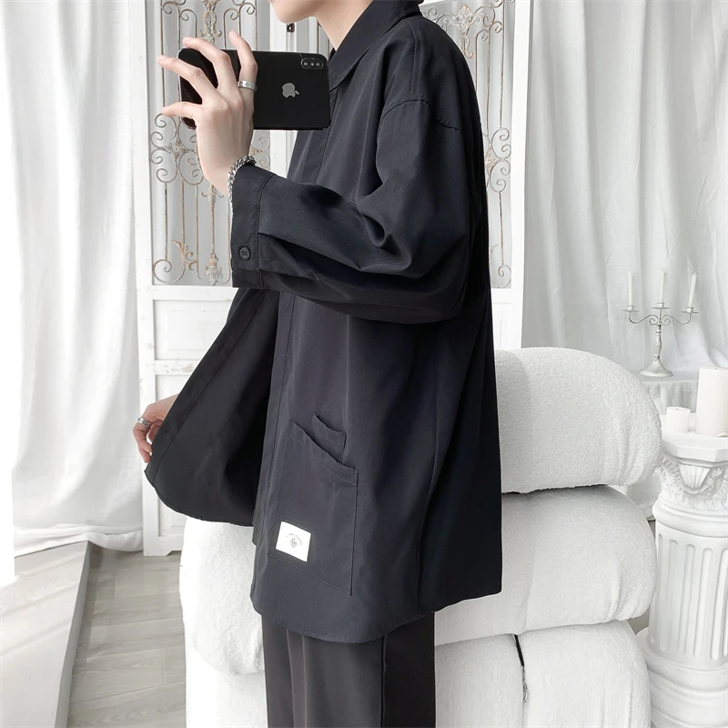 Mens Solid Color Shirts 2023 Summer Fashion Short Sleeve Casual Oversize Blouses Tops Clothing