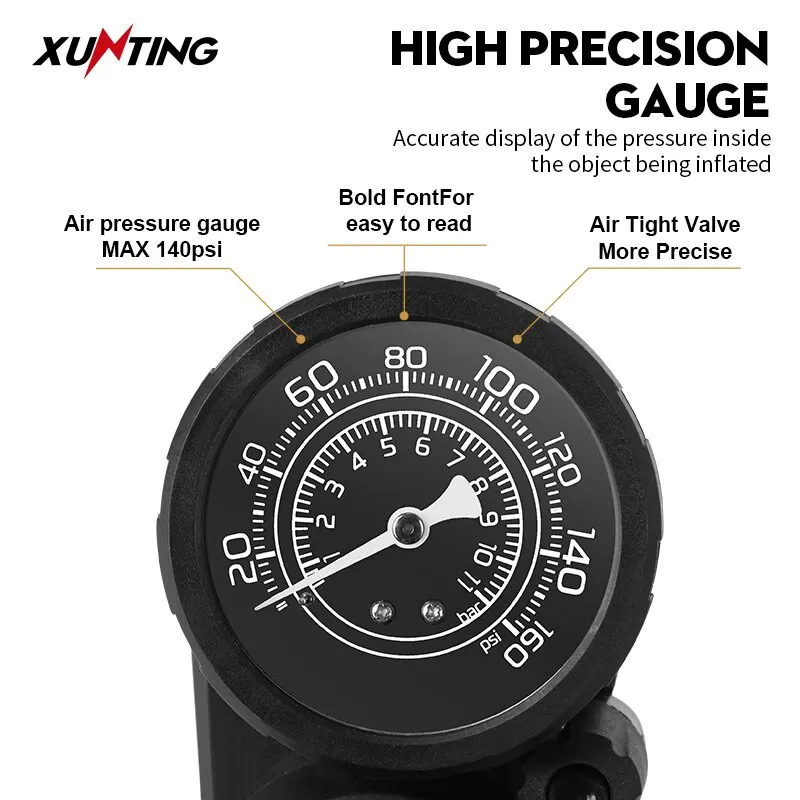 Мини-велосипедный воздушный насос 140PSI для дорог и MTB с клапаном Presta Schrader стальной