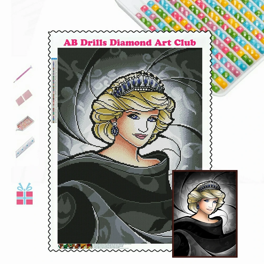 

The People's Princess Diana Spencer 5D DIY AB Drills Diamond Painting Embroidery Princess of Wales Cross Stitch Room Decor Gift