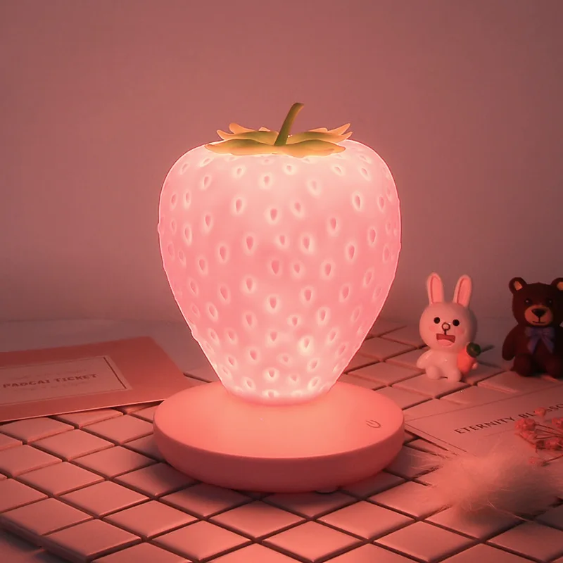Strawberry LED Night Light 15cm Kid Gift Atmosphere Lamp Touch Control Nightlight USB Bedside Lamp Baby Children Bedroom Decor