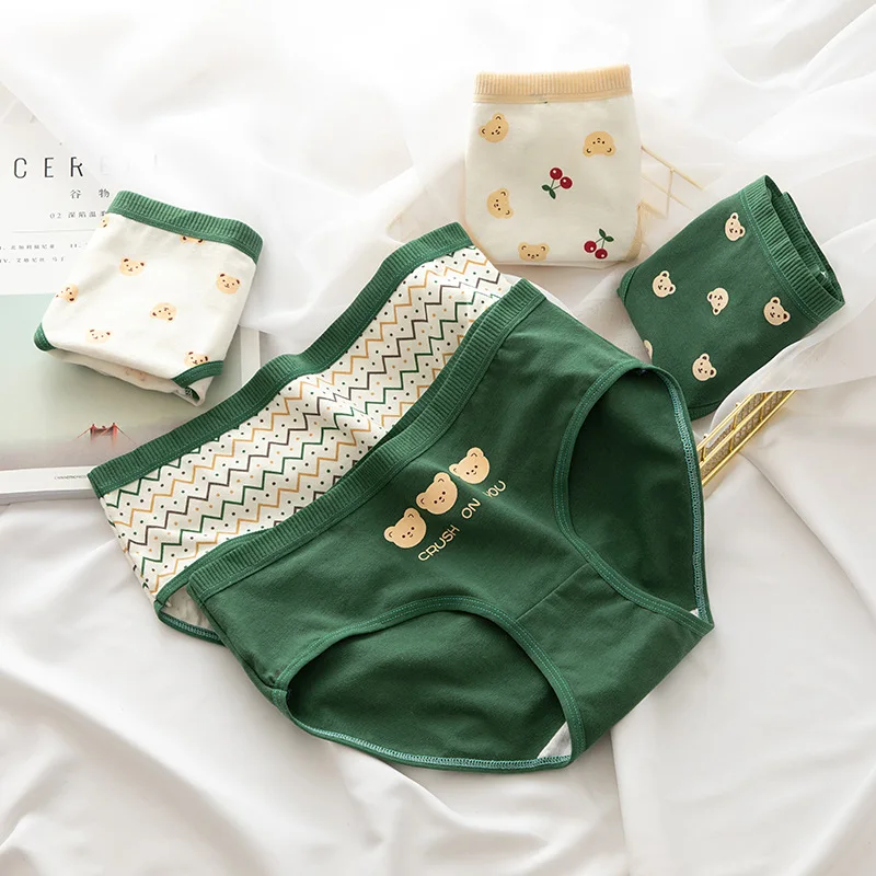 

3Pcs/Set Women's Cotton Soft Japanese Cute Briefs Mid Waist Seamless Underpants Cute Cartoon Panties Female Cotton Lingerie