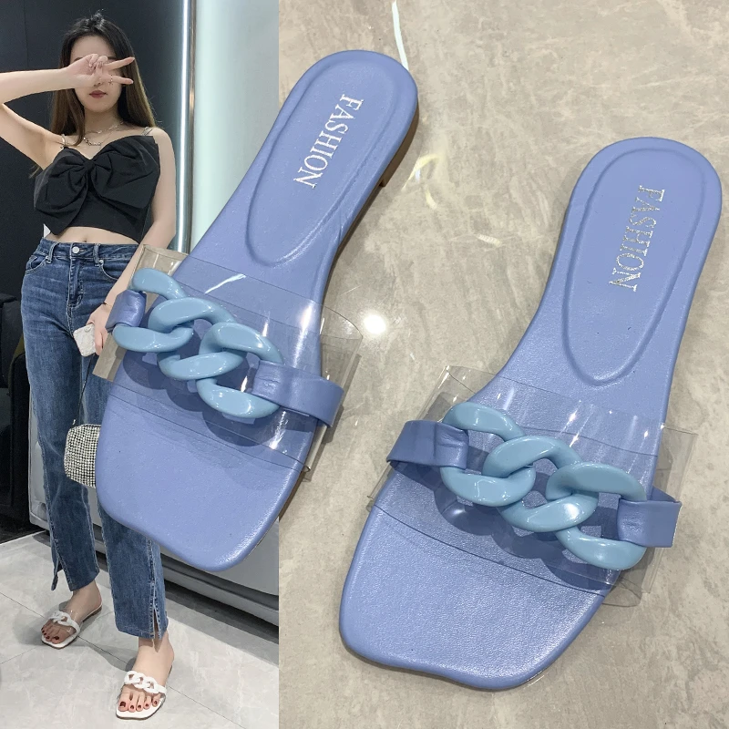 

Женские шлепанцы в римском стиле, прозрачные, для улицы, Летние удобные пляжные сандалии, большие размеры