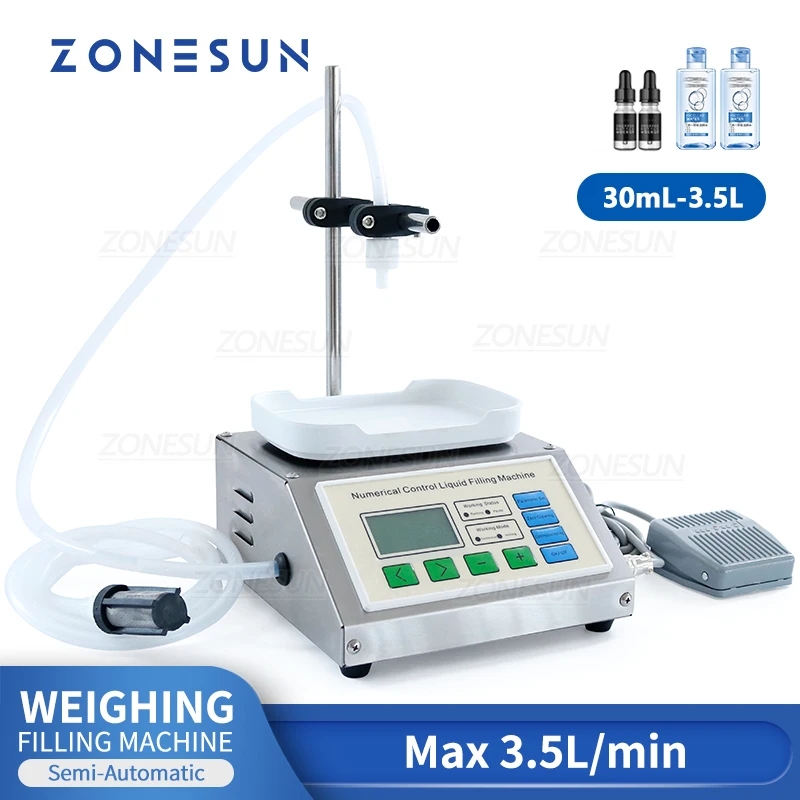 

ZONESUN Liquid Weighing And Filling Machine ZS-DP611W Semi Automatic Juice Milk Vinegar Water Bottle Filler Cosmetics Essence