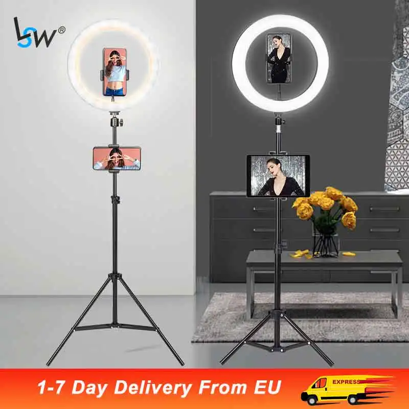 

Ring Light with Tripod Stand & Mobile Holder Remote Photography Led Dimmable USB Round for Live Streaming Youtube Tiktok Video