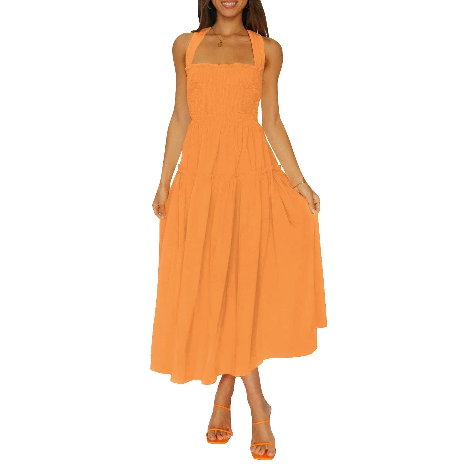 

Женское летнее платье с тропическим цветочным принтом и открытой спиной