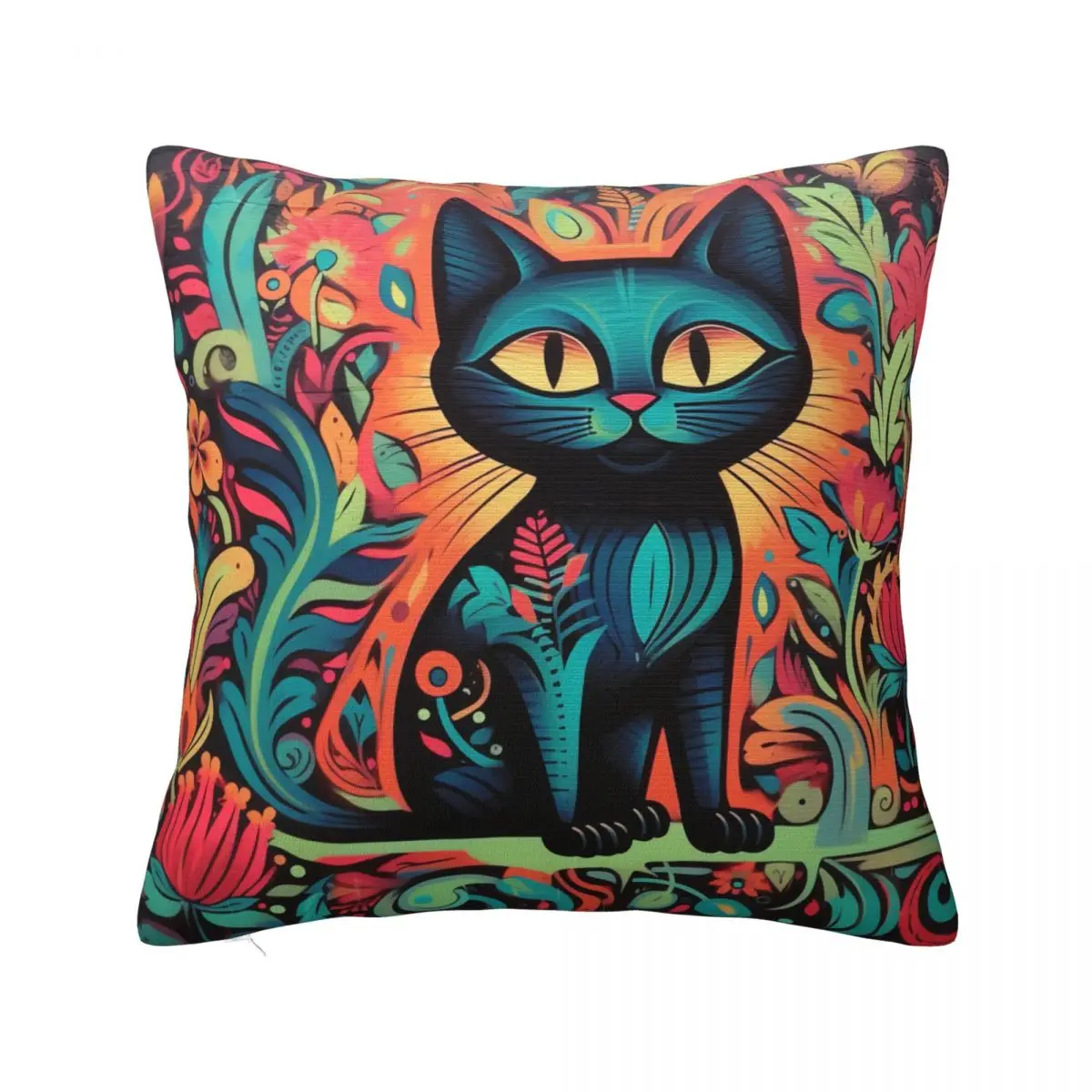 

Cat Pillow Case Wall Graffiti Bedroom Zipper Pillowcase Summer Retro Polyester Cover