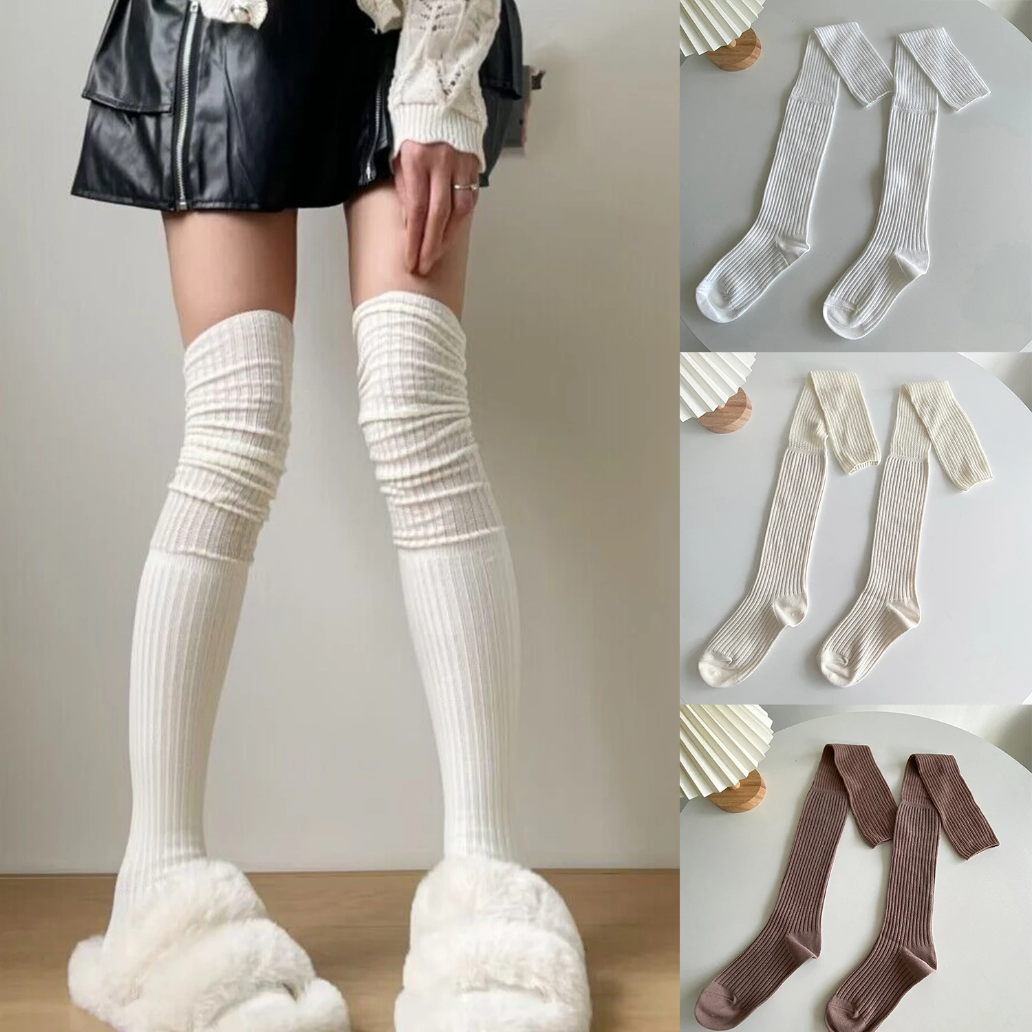 

Sexy Black White Soild Color Long Socks Women Over Knee Thigh High Over The Knee Stockings Lolita Ladies Girls Warm Knee Socks