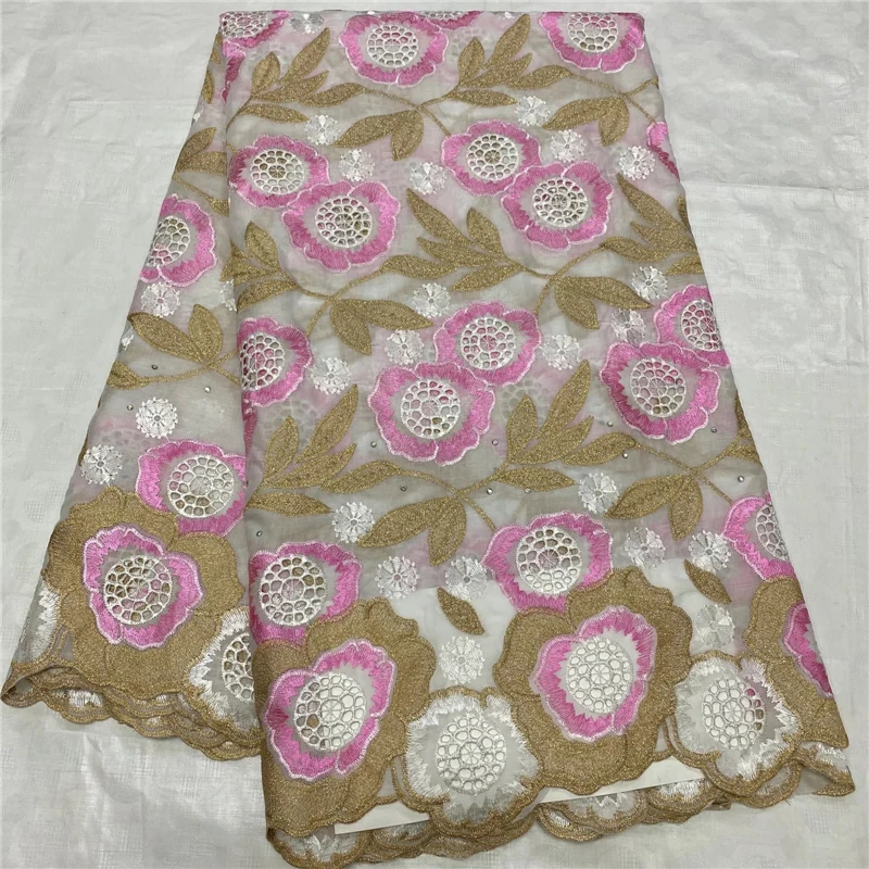 

5 yard Swiss lace fabric latest heavy beaded embroidery African 100% cotton fabrics Swiss voile lace popular Dubai style 4L06152