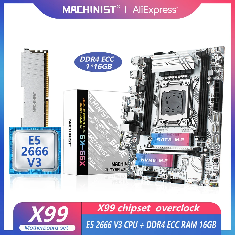 

MACHINIST X99 набор материнских плат LGA 2011-3 с Xeon E5 2666 V3 CPU 1x16G = 1 ГБ DDR4 ECC RAM память SATA 3,0 четыре канала ATX K9