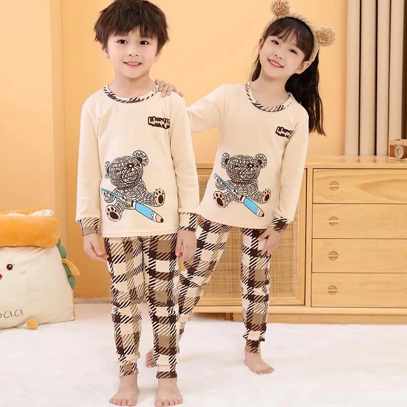 

Children Autumn Long Sleeved Pajamas Set Clothing For Boys Girls Cartoon Cotton Tops+Pants 2pcs Pyjamas Kids Underwear Outfits