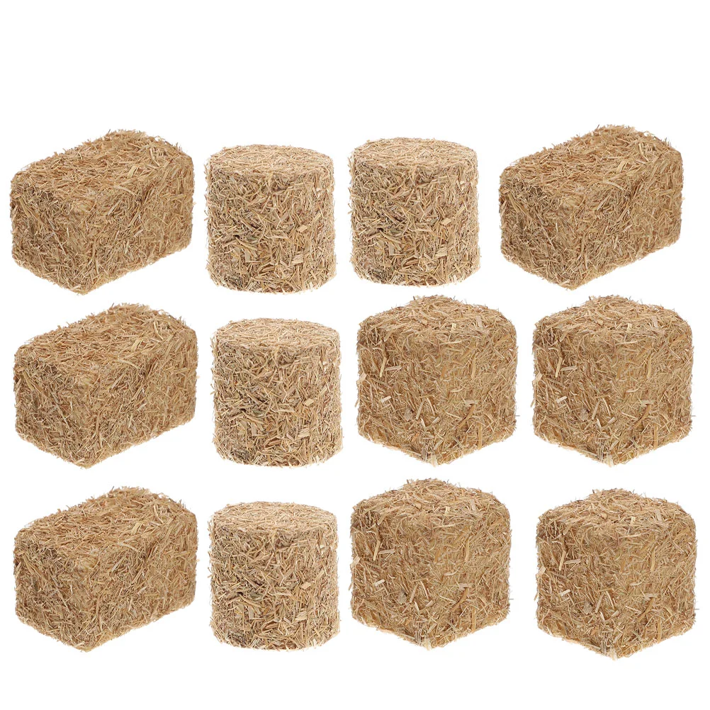 

12 Pcs Home Decor Fake Hay Photography Props Yard Haystack Garden Sand Table Ornament Simulated Wood Bales Model Scene Hayrick