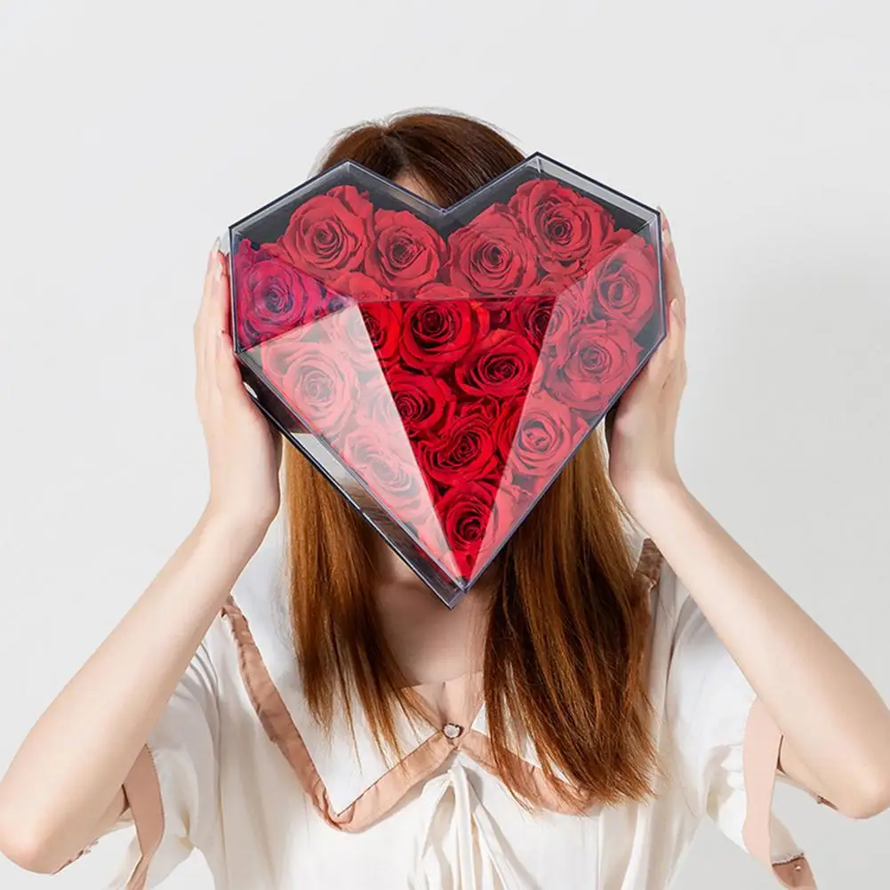 

Practical Flower Gift Holder Portable Durable Red Eternal Rose Heart Box Flower Box Present Box