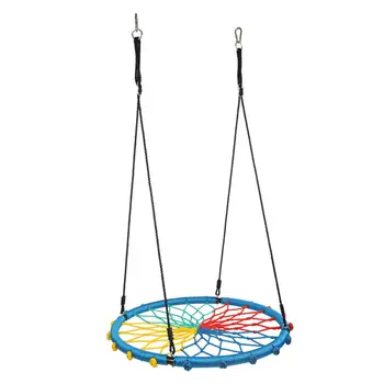 Outdoor 40 Inch Spider Web Round Rope Swing with Adjustable Ropes 2 Carabiners 1