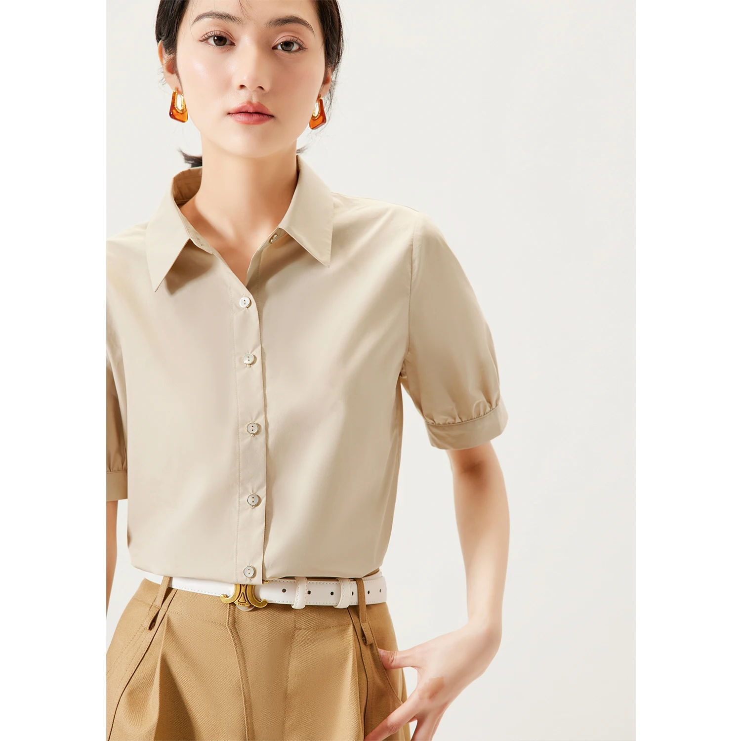 

Summer Silk Cotton Blusa Feminina Puff Sleeve Casual Shirts Single Breasted Shirts Feminino Blusas Femininas Elegantes