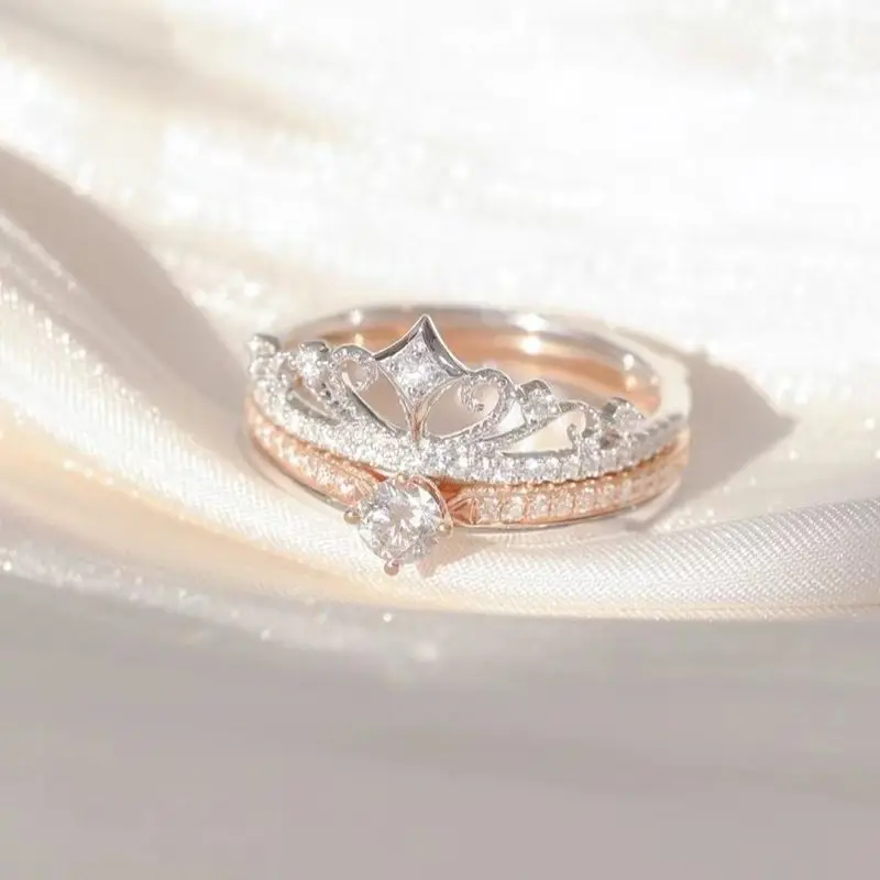 Girl  Crown Princess Zircon ,Women's Ring  ,Romantic Wedding Jewelry Pink Sweet Finger Lover Gift