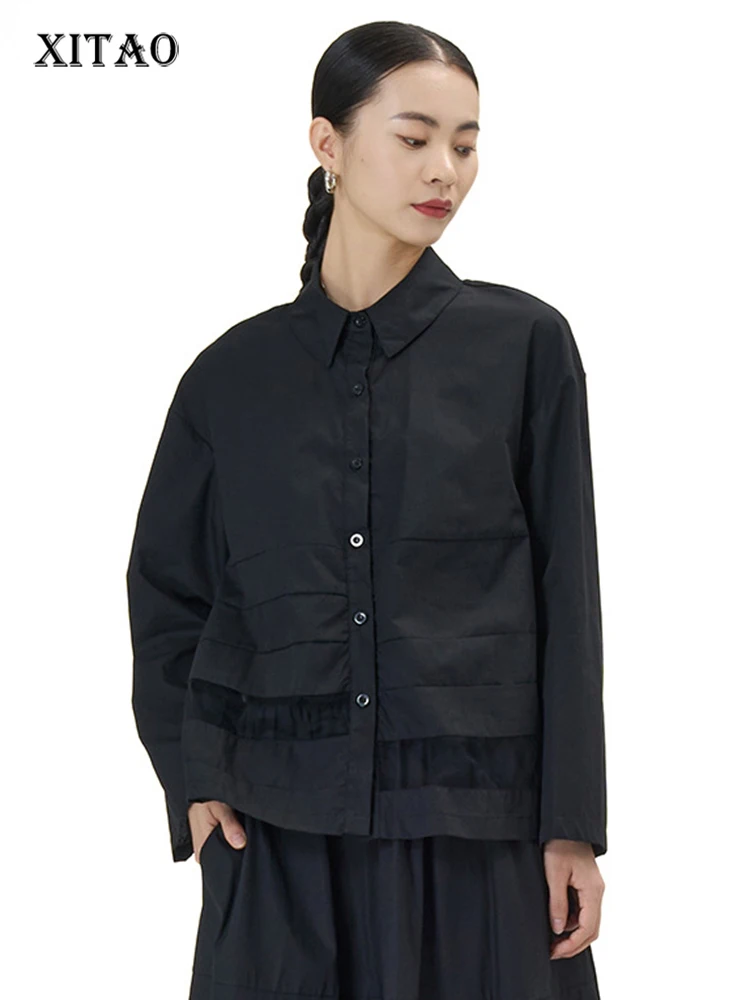 

XITAO Casual Gauze Patchwork Shirt Loose Appear Thin Fashion Trend Women Autumn New Arrival Simplicity Long Sleeve Top DMJ2385
