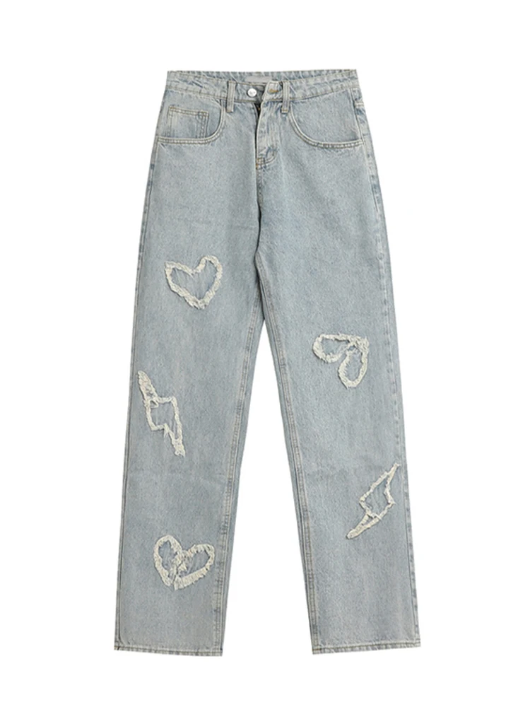 Street Hip -hop Men's Light Blue Y2k Jeans Loose Straight Old -fashioned Leisure Pants Hip -hop Street Clothing Designer Pants