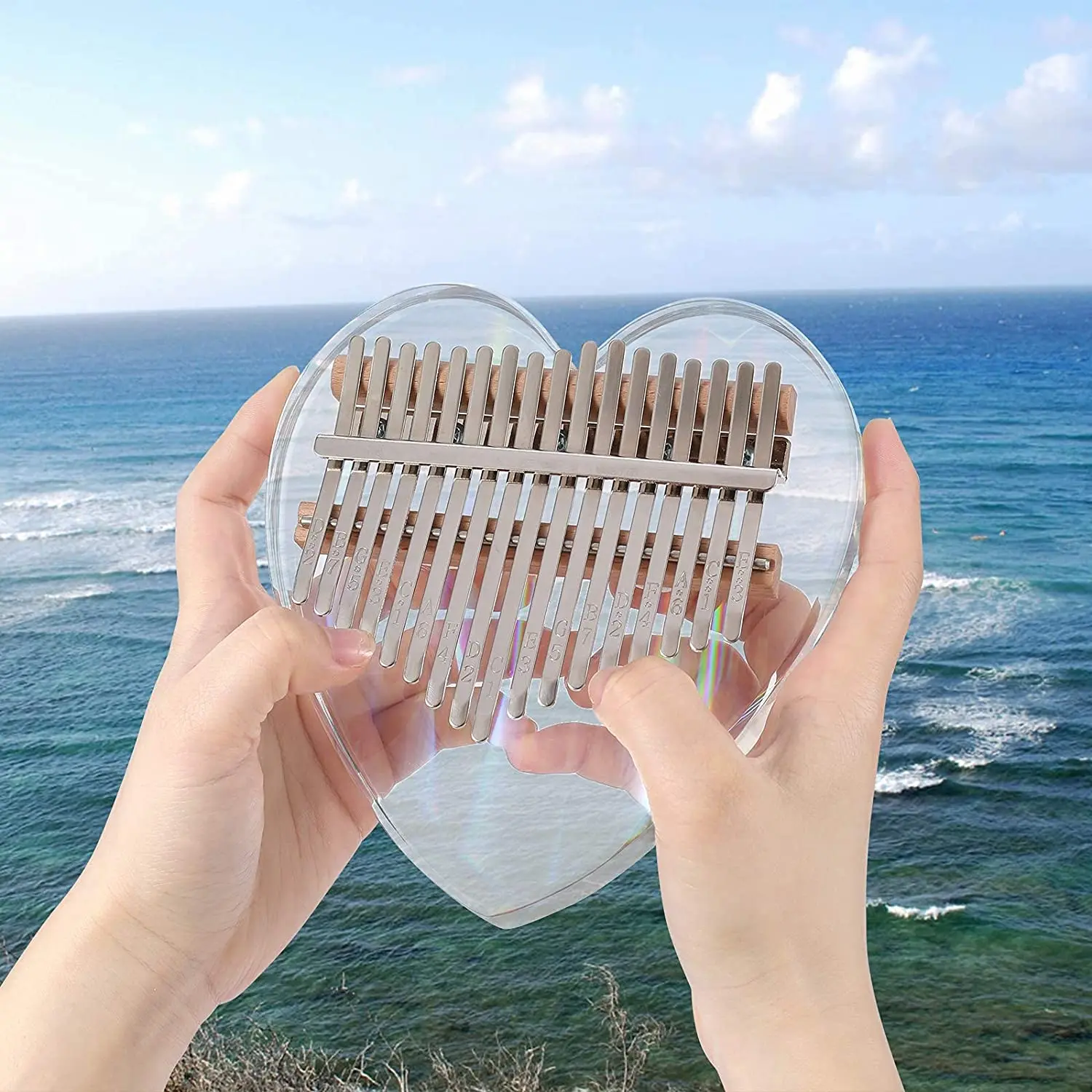 Калимба Палец Фортепьяно 17 Клавиш Калимба сердце смола Палец прозрачного акрила Качественный музыкальный инструмент Африка.