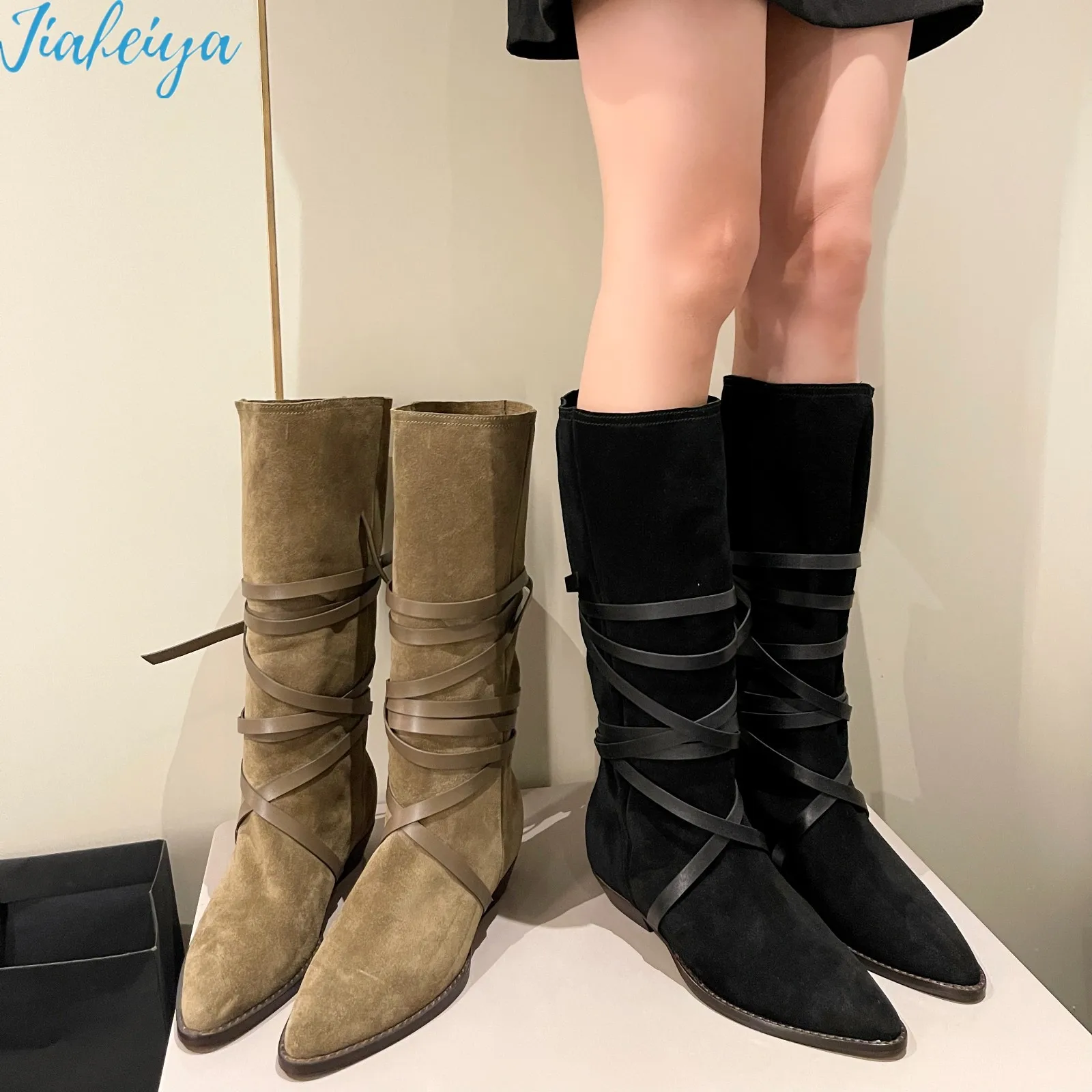 Женские сапоги модные высокие женские ботинки челси черные ковбойские на