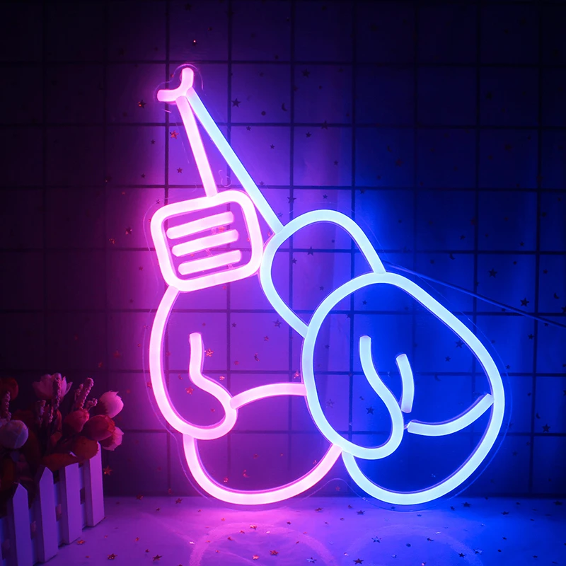 

Wanxing LED Neon Light Boxing Gloves Cool Wall Hanging Art Decoration USB Switch Acrylic Neon Sign Gym Room Decor Xmas Gift