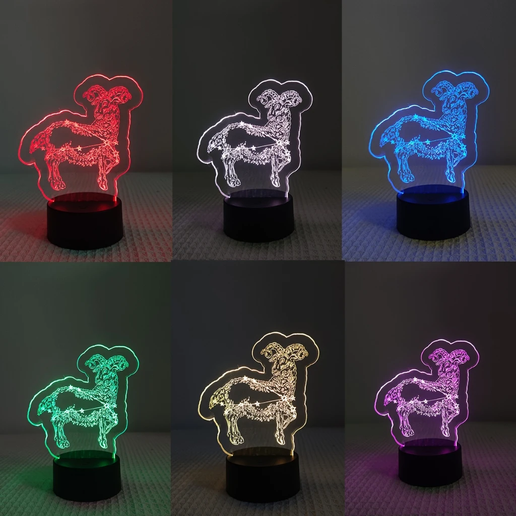 Ночник со знаком зодиака Овен — акрил 7 цветов деко для спальни и подарок на день