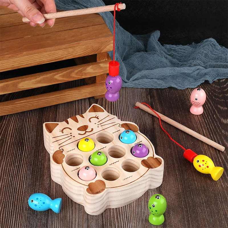 

Wooden Magnetic Fishing Game Dinosaur Motor Skill Brain Development Montessori Early Educational Toy for Toddlers