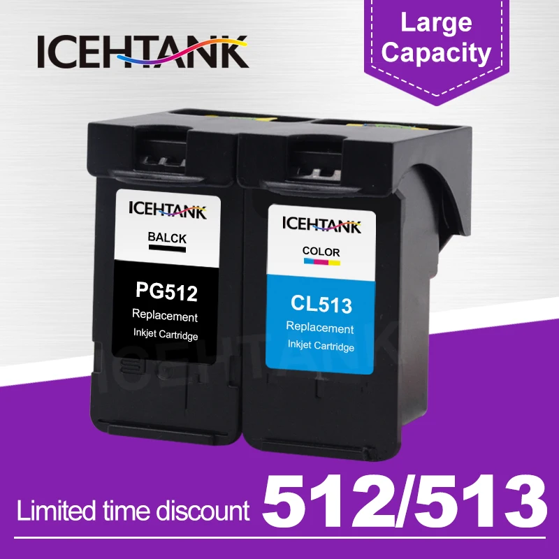 

ICEHTANK 2X Ink Cartridges For PG-512 XL PG-512XL PG 512 PG512 CL-513XL CL513 Pixma MP260 MP270 MP272 MP280 MP282 Inkjet Printer