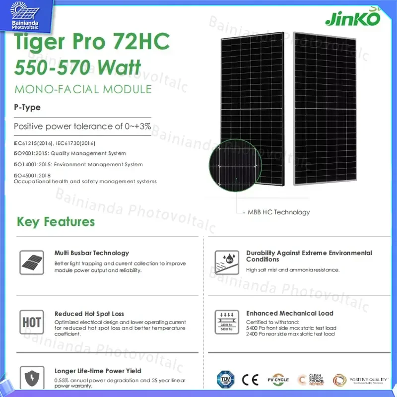 Фото Монокристаллическая фотоэлектрическая солнечная панель Jinke 500W 530W 540W, высокоэффективный модуль с полуэлементами для солнечной энергетики №4