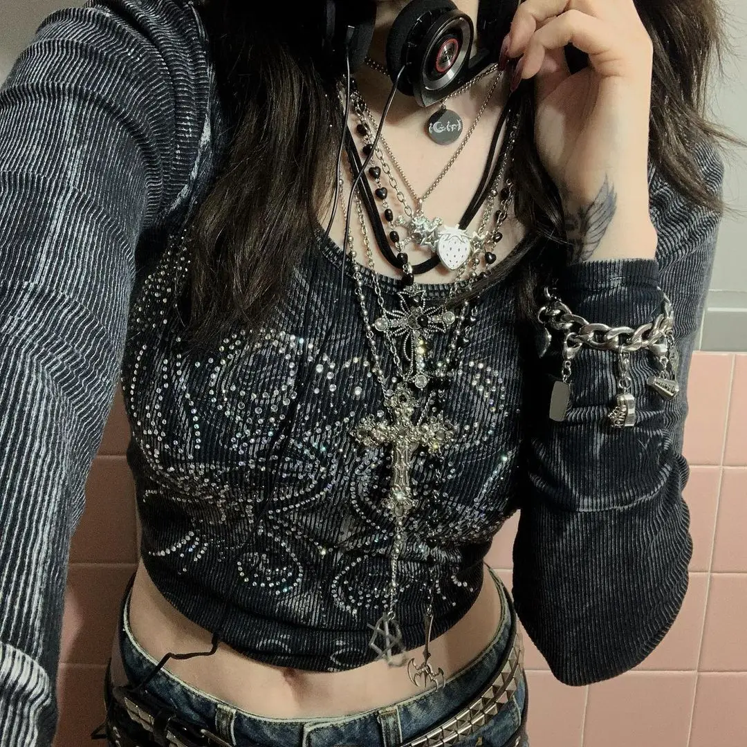 Женский винтажный укороченный топ с графическим принтом в стиле Харадзюку -