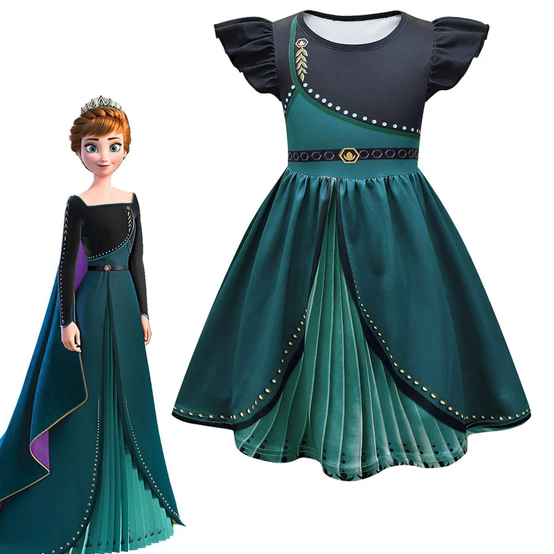 

Disney Forzen Anna Cosplay Costume Kids Girls Princess Dress Fly Sleeve A-Line Pleated Skirt For Birthday Party Stage Show