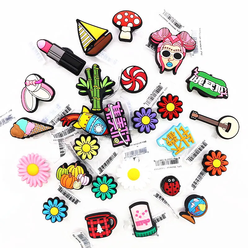 Dropshipping 26 Latest Styles PVC Shoe Charms Cute Colorful Chrysanthemums Ice Cream Croc Shoes Accessories Decorations JIBZ