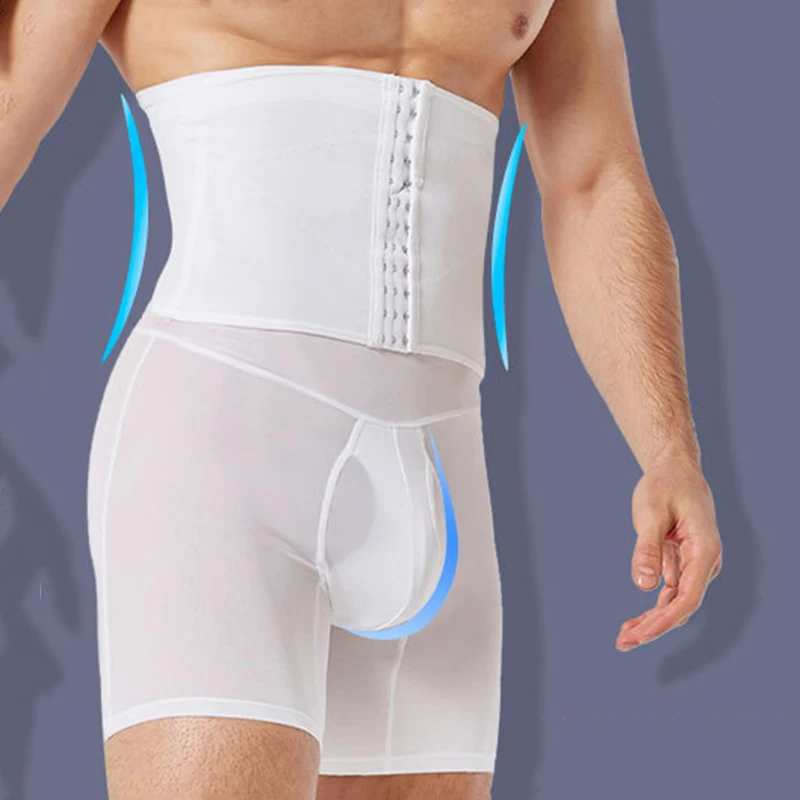 Men's Body Shaper Pants High Waist Abdomen Corset Waist Lift Beer Belly Three-Breasted Breathable Body Pants Large Size Panties