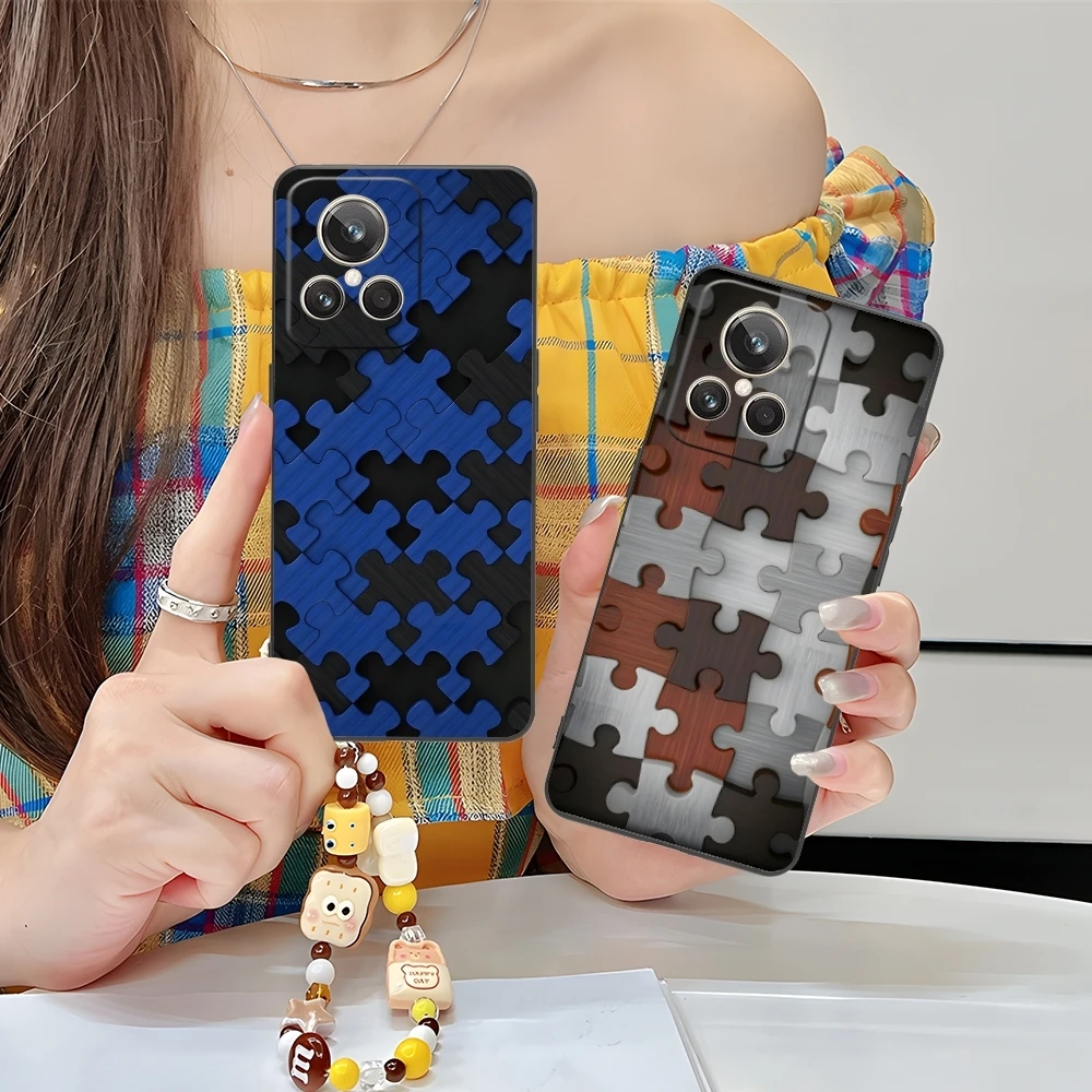 Puzzle Pretty Fashion Mobile Cell Phone Case for Realme GT 2 9i 8i 7i Pro X50 X2 C35 C21 C20 C11 C3 Black Soft Cover Shell