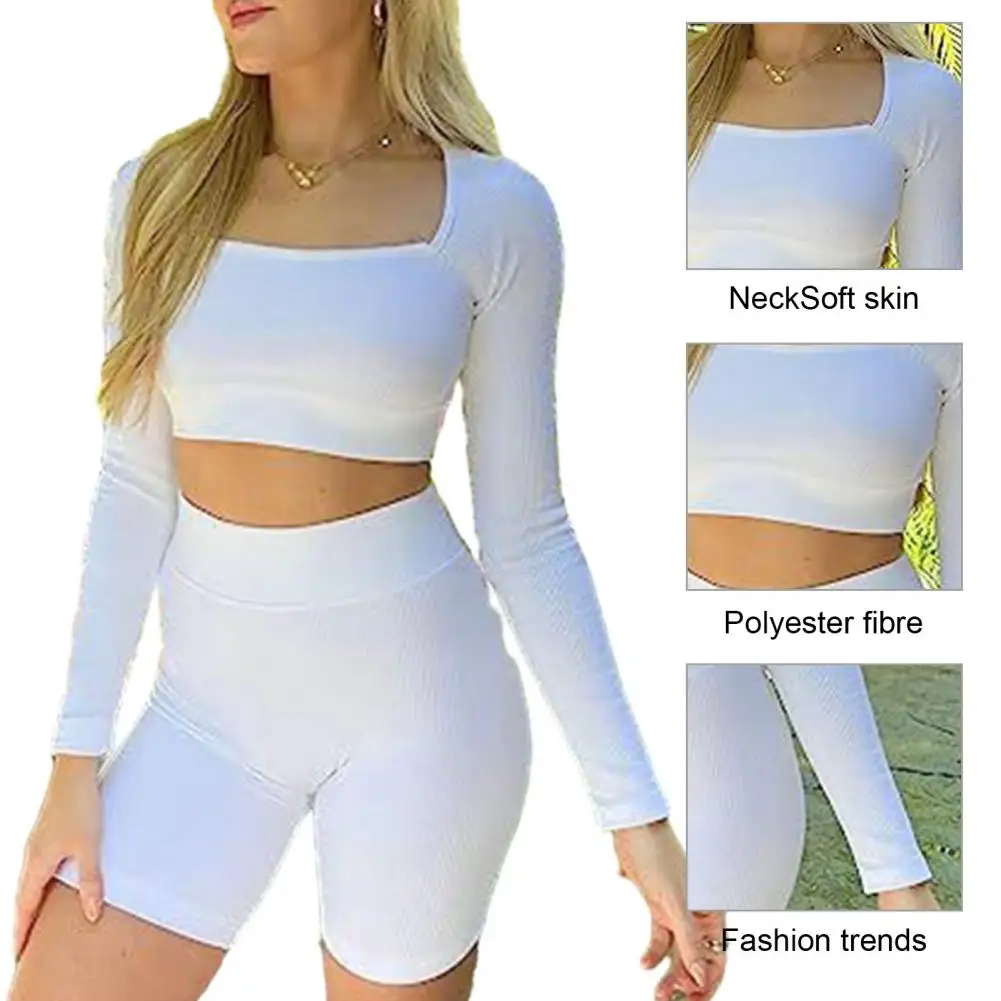 

Sexy Cropped Tops Stylish Women's U-neck Long Sleeve Cropped Tops Slim Fit Soft Elastic Basics for Autumn Fashion Casual Wear