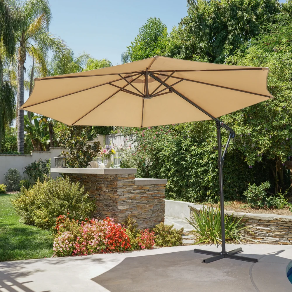 

Stanton Outdoor Water Resistant Banana Sun Canopy with Grey Steel Frame, Sand