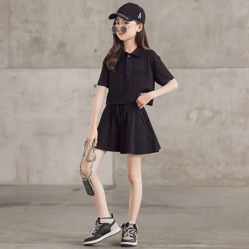 

Summer Short Sleeve Tee Tops Bottoms Skirt Big Girl Teenager Clothes Sets 2pcs Outfits Clothing Suits Sudaderas Tracksuit Kids