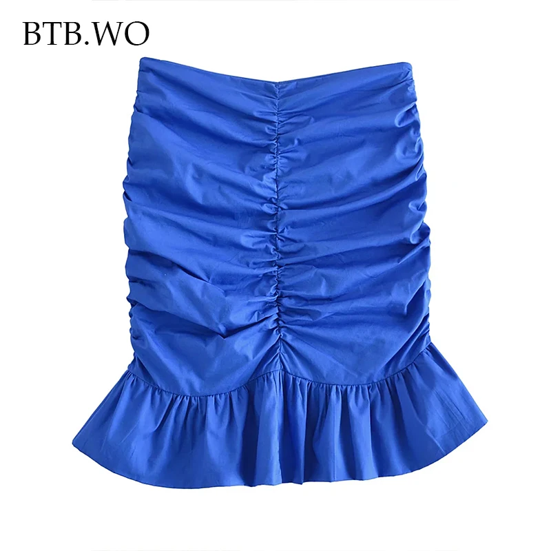 

Женская мини-юбка с оборками BTB.WO Za, винтажная юбка с высокой талией и боковой молнией, женские юбки