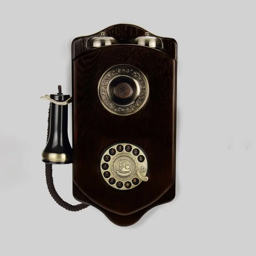 

Vintage Antique Corded Wall Phone with Rotary Dial, Mechanical Ringtones, Redial, Wooden Decorative Telephone for Home Bar