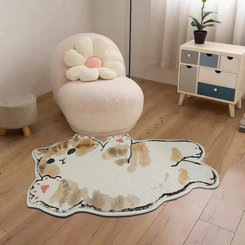 

INS Cartoon Cat Nordic Comfortable Bedroom Carpet Kawaii Furry Rug Mat Cartoon Soft Floor Mat Living Room Sofa Side Carpets