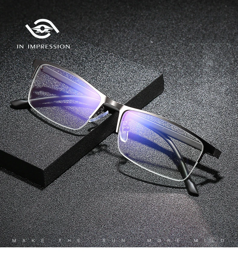 

Fashion Men's Anti-blue Light Glasses Business Half-frame Glasses for The Myopia Finished Radiation Protection Minus Glasses