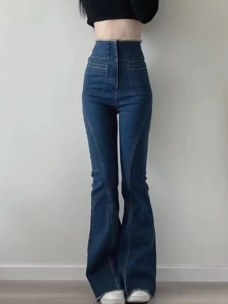 

Micro Flared Jeans Women Classic Vintage Blue High Waist Self Cultivation Wide Leg Denim Trouser Fashion Simple Jean Pants 2022
