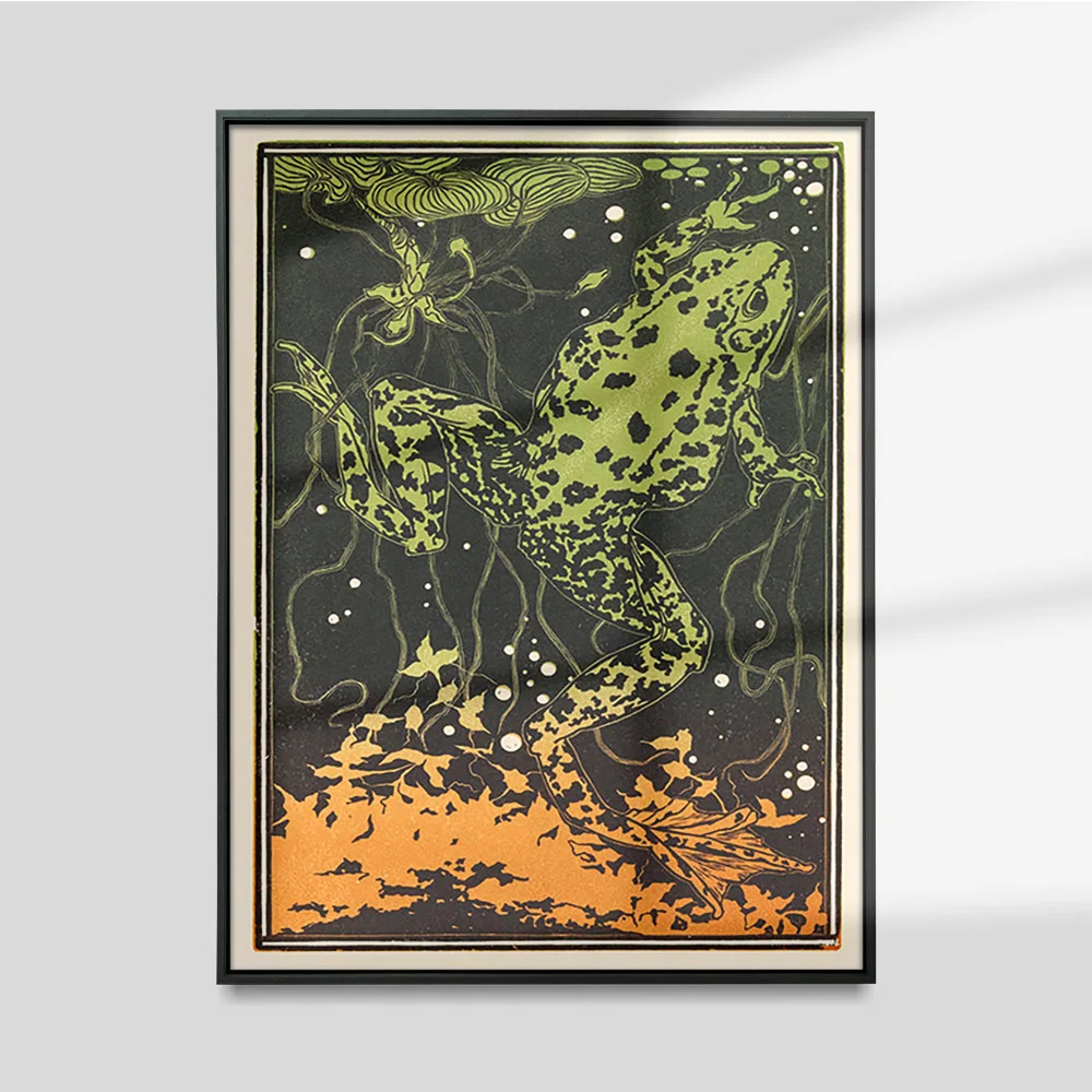 

Julie De Graag Print Poster Swimming Frog Antique Canvas Painting Nouveau Art Animal Wall Stickers Decor