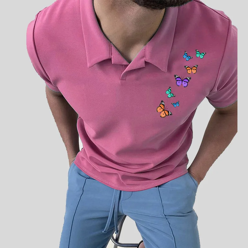 

Men Polo Shirt Top Color Printing Short Sleeve Casual Business Lapel Straight Spring Spring and Summer Pullover Polo Shirt Top