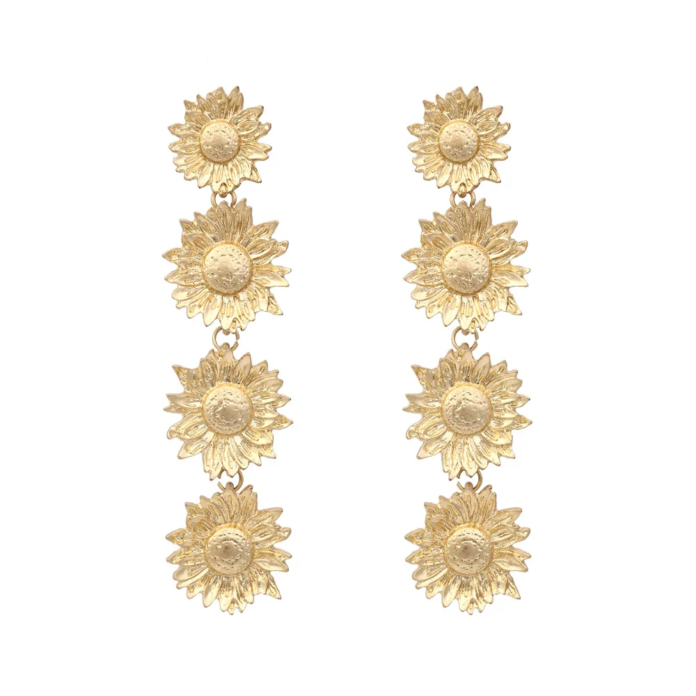 

ZA Vintage Holiday Style Metal Sunflower Earrings Exaggerated Long Flower Earrings for women Luxury Jewelry Wholesale