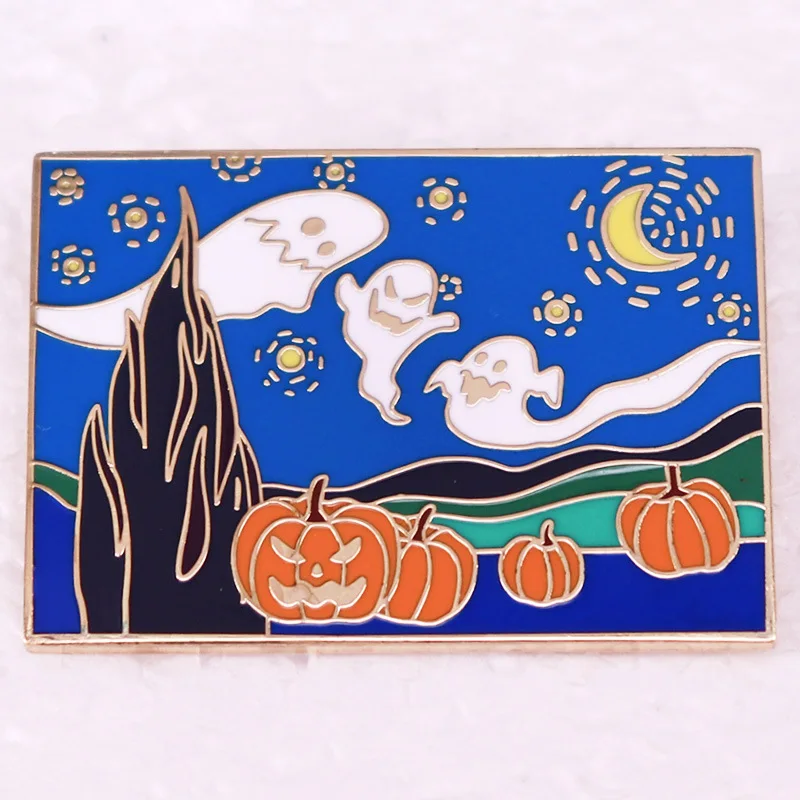 

Эмалированная булавка с изображением картины Ван Гога звездной ночи призрака тыквы Соберите значок милый детский подарок украшение для рюкзака шляпы
