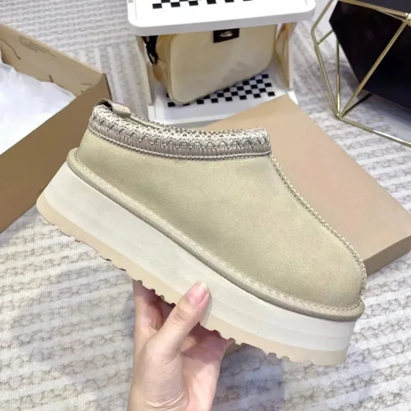 Сланцы женские с мехом Классические ботинки на очень низкой платформе сланцы