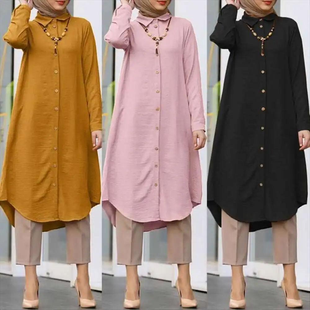 

Middle East Style Muslim Womens Dress Casual Button Down Long Sleeve Blouse